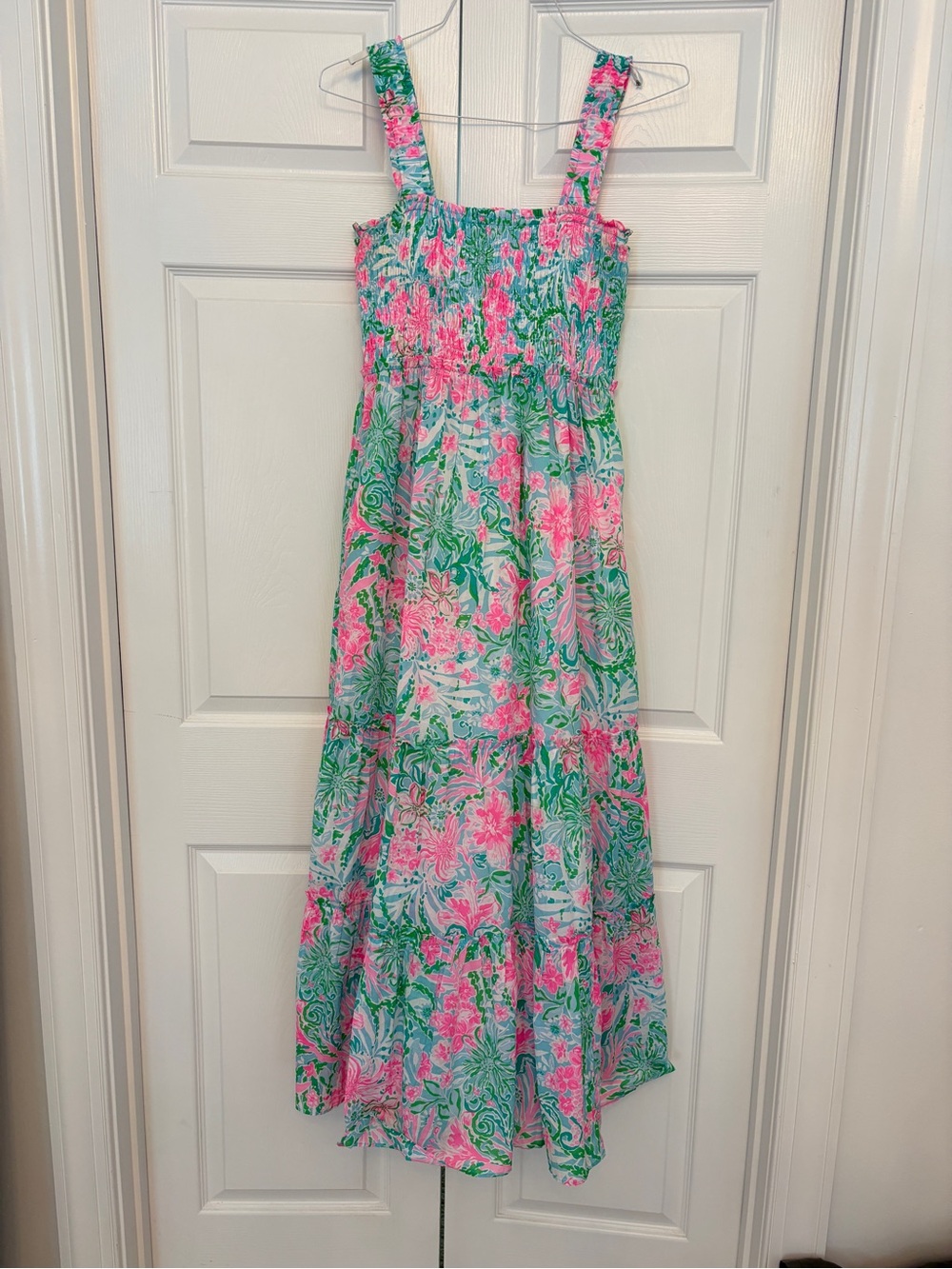 Lilly Pulitzer Hadley Smocked Dress Amalfi Blue Leaf It Wild Beach